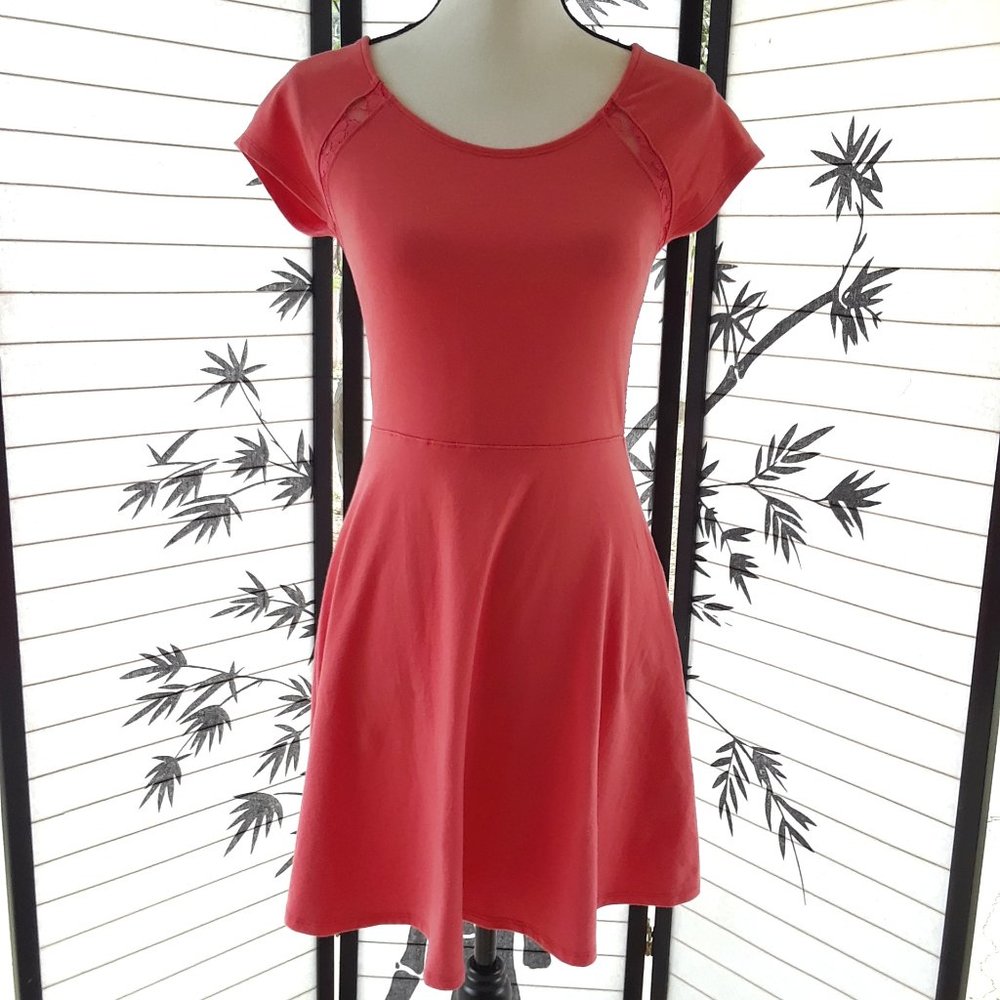 Hollister Coral Lace Back Knit Mini Skater Dress
